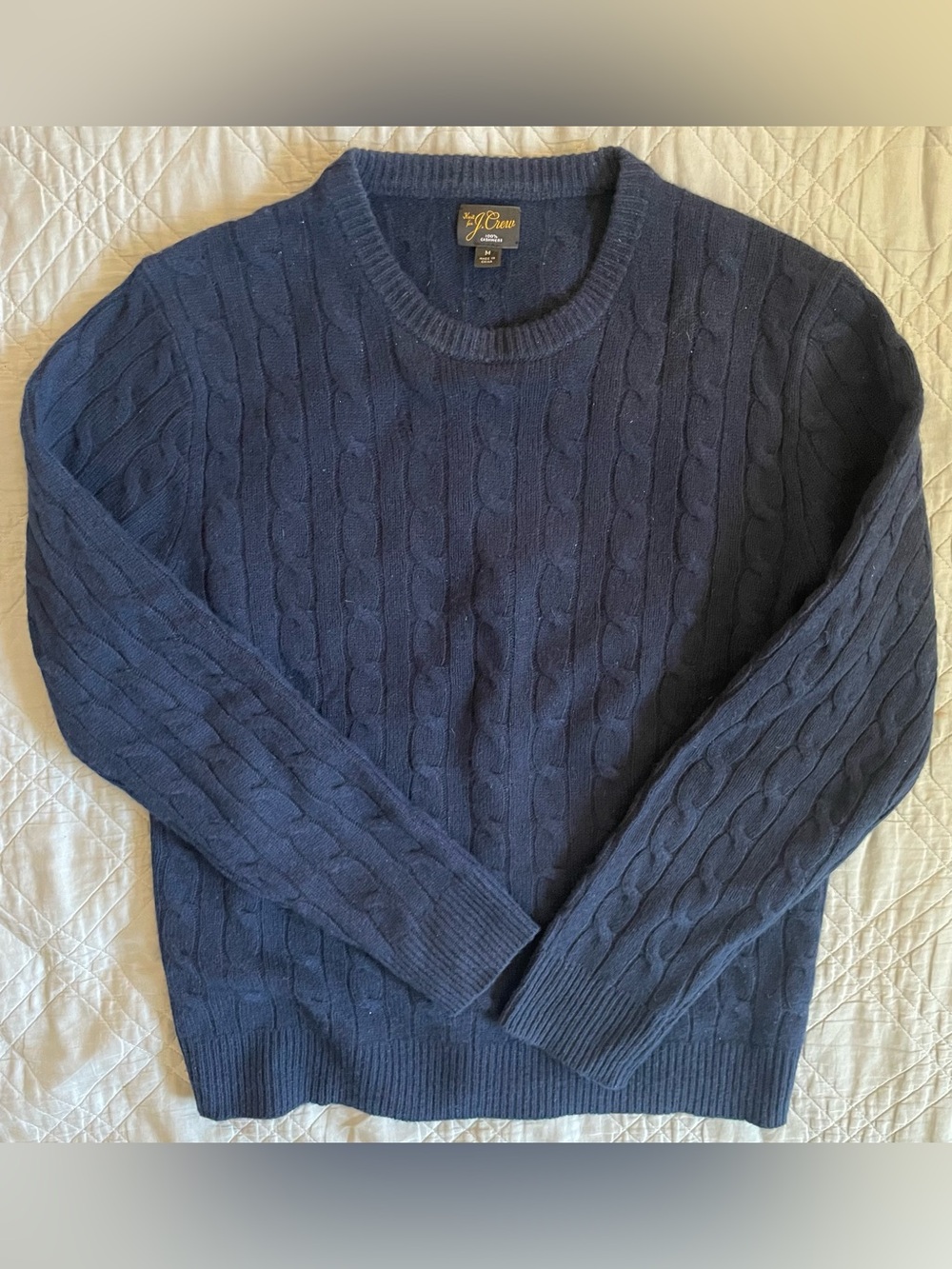 J. CREW Cashmere cable-knit sweater in Navy Size M $298 AZ972 - Picture 7 of 9